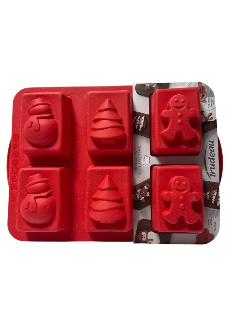 Trudeau Silicone Holiday Mini Loaf Pan Mold With Christmas Tree Snowman Designs